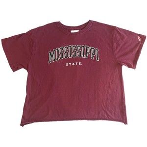 NCAA Women's Large Crop Top Mississippi State Bulldogs Dolman Primary Logo Shirt